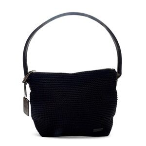 The Sak Elliott Lucca woven crochet small hobo bag in black with leather handles